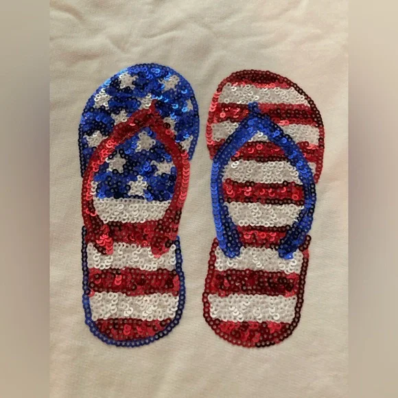 Fantastic Fawn Fourth of July stars & stripes sequins flip flops graphic tee s - Picture 4 of 9